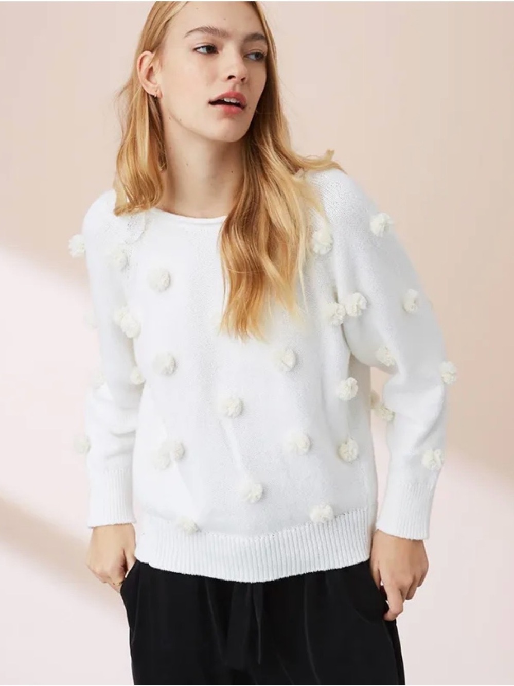 Lou & Grey White Pom Pom Knit Sweater – Size XL